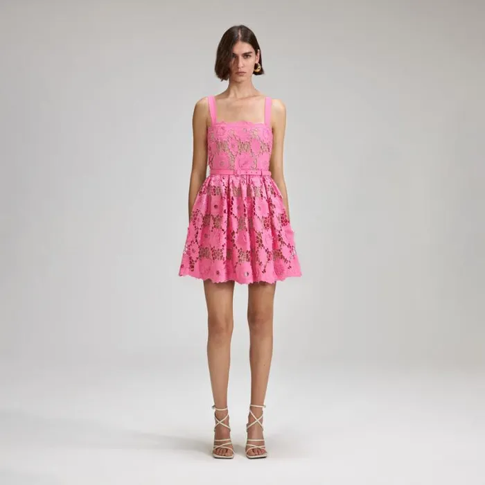 Dresses Woman SelfPortrait Pink 3D Cotton Lace Midi Dress Dresses Woman SelfPortrait Pink 3D Cotton Lace Midi Dress