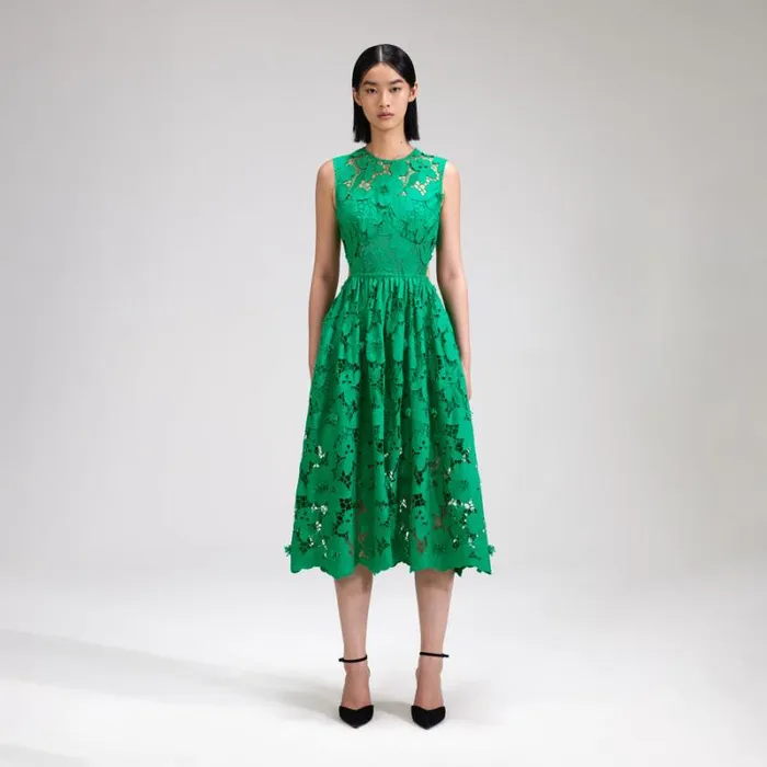 Dresses Woman SelfPortrait Pink 3D Cotton Lace Midi Dress Dresses Woman SelfPortrait Pink 3D Cotton Lace Midi Dress