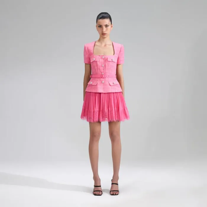 Dresses Woman SelfPortrait Pink Boucle Bow Mini Dress Dresses Woman SelfPortrait Pink Boucle Bow Mini Dress