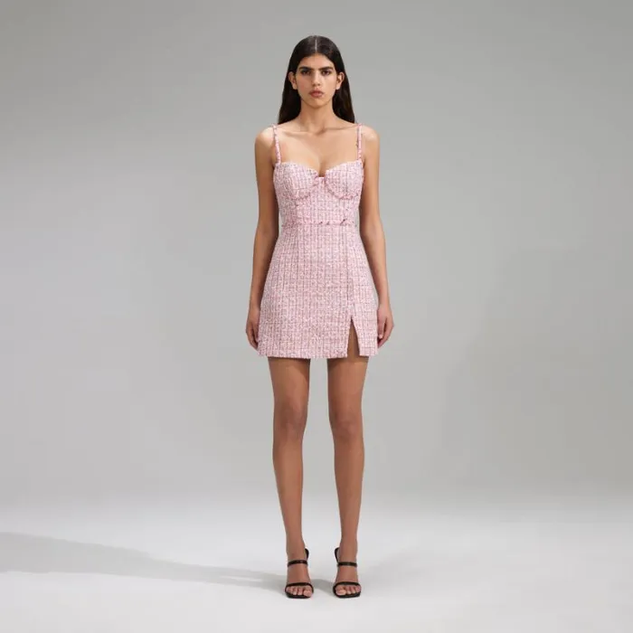 Dresses Woman SelfPortrait Pink Boucle Bow Mini Dress Dresses Woman SelfPortrait Pink Boucle Bow Mini Dress