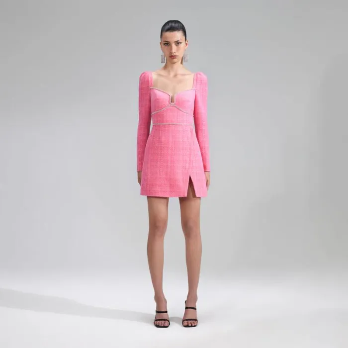 Dresses Woman SelfPortrait Pink Boucle Bow Mini Dress Dresses Woman SelfPortrait Pink Boucle Bow Mini Dress