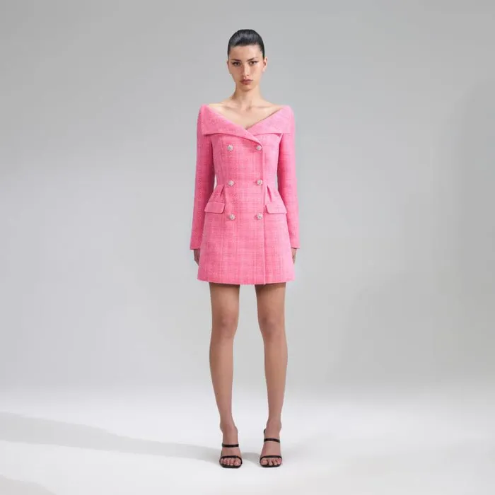 Dresses Woman SelfPortrait Pink Boucle Mini Dress