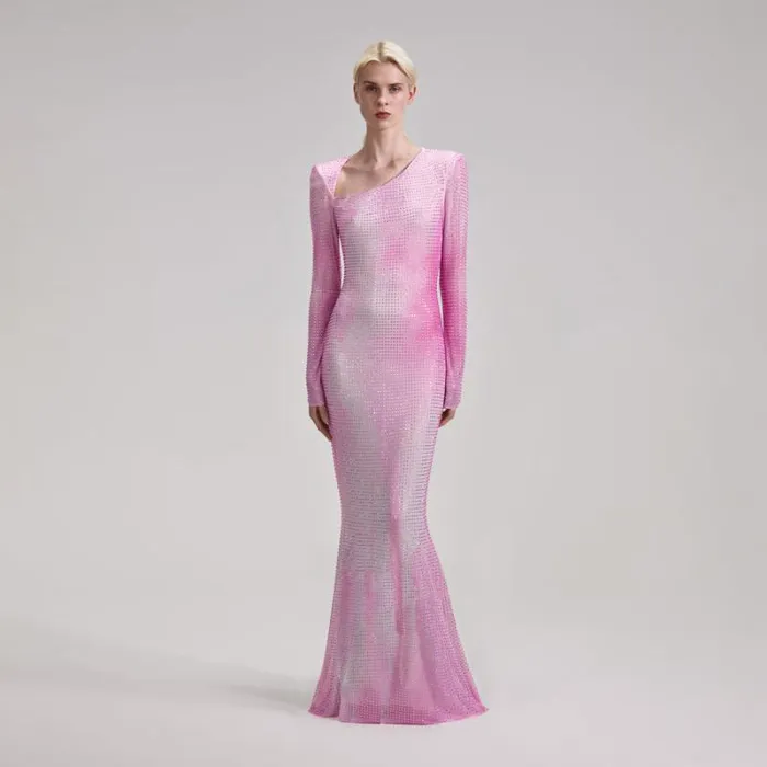 Dresses Woman SelfPortrait Pink Contour Flared Hem Maxi Dress