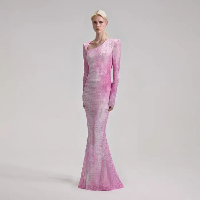 Dresses Woman SelfPortrait Pink Contour Flared Hem Maxi Dress Dresses Woman SelfPortrait Pink Contour Flared Hem Maxi Dress