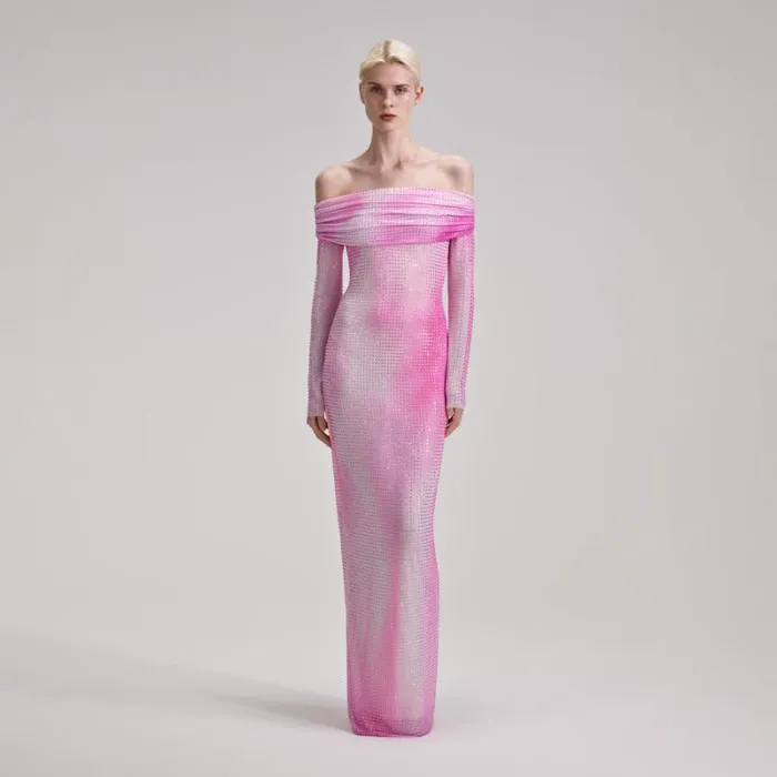 Dresses Woman SelfPortrait Pink Contour Flared Hem Maxi Dress Dresses Woman SelfPortrait Pink Contour Flared Hem Maxi Dress