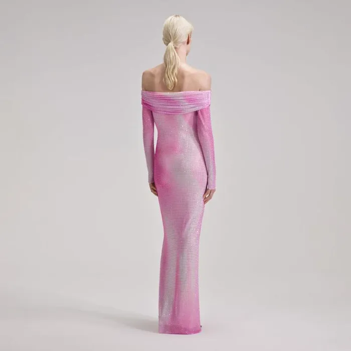 Dresses Woman SelfPortrait Pink Contour Flared Hem Maxi Dress Dresses Woman SelfPortrait Pink Contour Flared Hem Maxi Dress