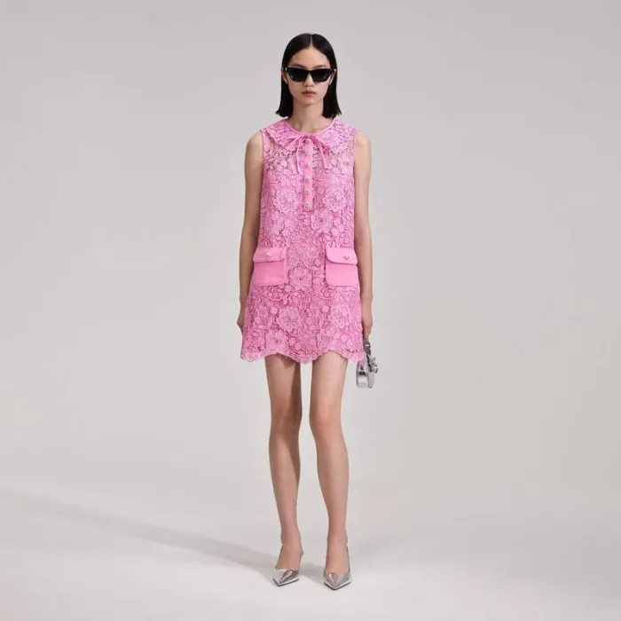Dresses Woman SelfPortrait Pink Cord Lace Collar Mini Dress