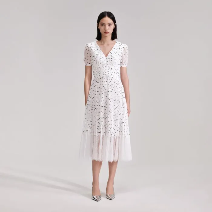 Dresses Woman SelfPortrait Polka Dot Chiffon Crossover Midi Dress