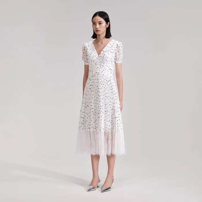 Dresses Woman SelfPortrait Polka Dot Chiffon Crossover Midi Dress Dresses Woman SelfPortrait Polka Dot Chiffon Crossover Midi Dress