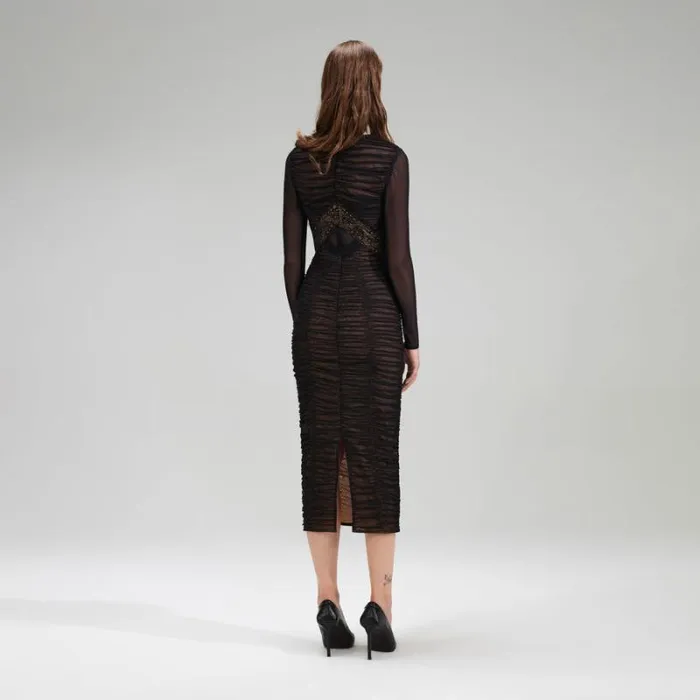 Dresses Woman SelfPortrait Printed Mesh Rhinestone Midi Dress Dresses Woman SelfPortrait Printed Mesh Rhinestone Midi Dress