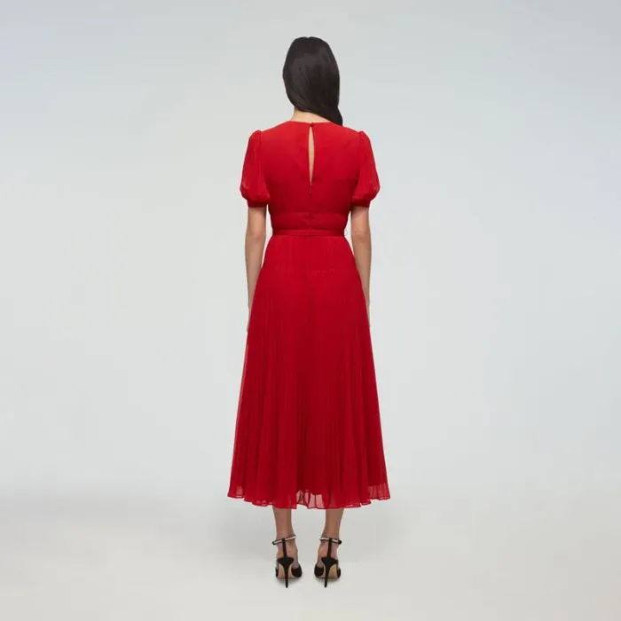 Dresses Woman SelfPortrait Red Chiffon Midi Dress Lace Detail Dresses Woman SelfPortrait Red Chiffon Midi Dress Lace Detail