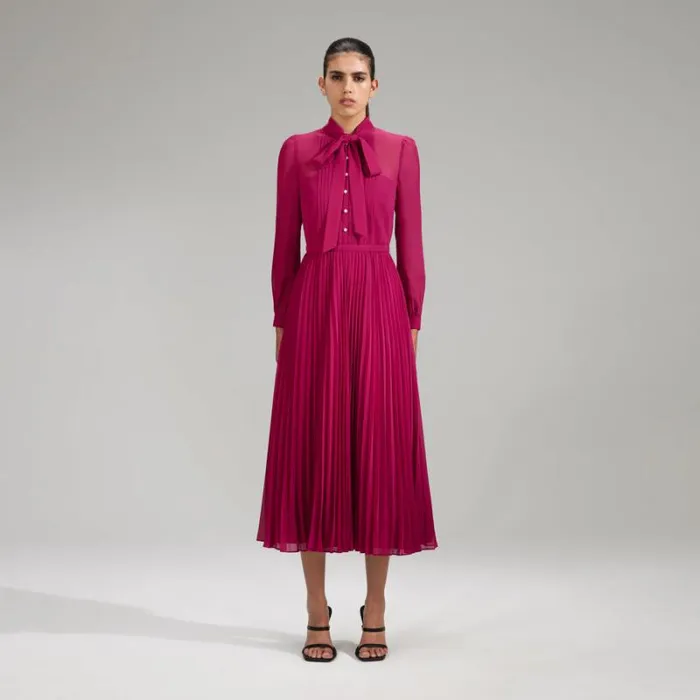 Dresses Woman SelfPortrait Red Chiffon Midi Dress Lace Detail Dresses Woman SelfPortrait Red Chiffon Midi Dress Lace Detail