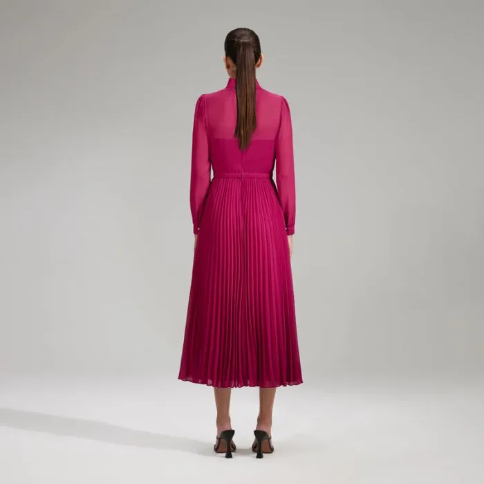 Dresses Woman SelfPortrait Red Chiffon Midi Dress Lace Detail Dresses Woman SelfPortrait Red Chiffon Midi Dress Lace Detail