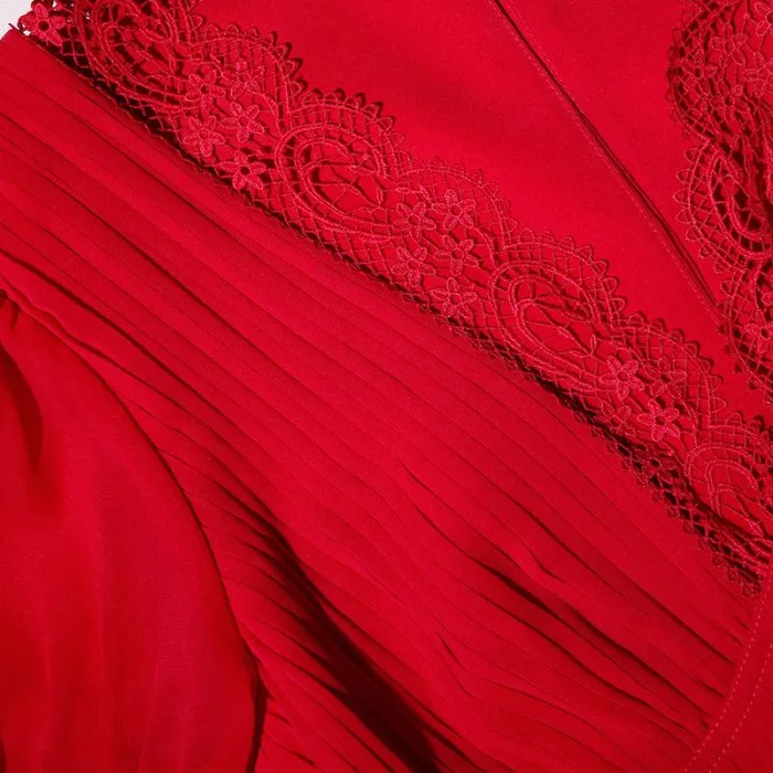 Dresses Woman SelfPortrait Red Chiffon Midi Dress Lace Detail Dresses Woman SelfPortrait Red Chiffon Midi Dress Lace Detail