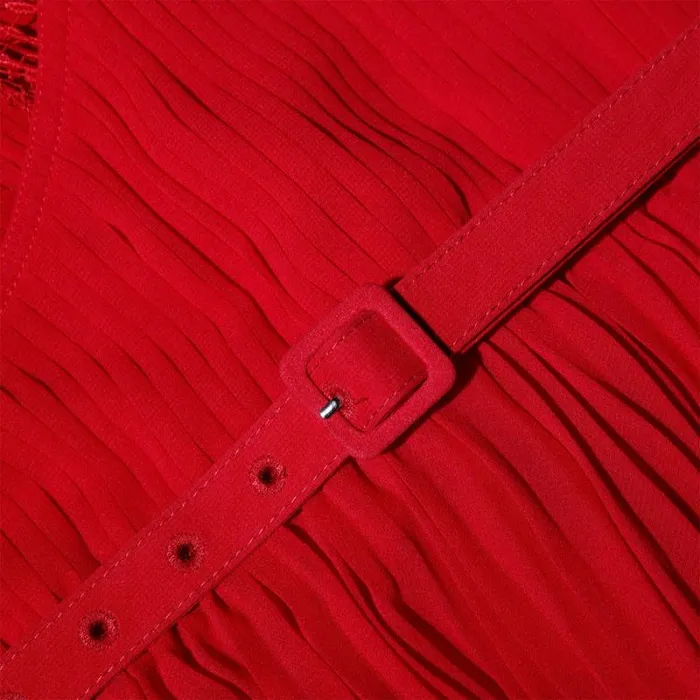 Dresses Woman SelfPortrait Red Chiffon Midi Dress Lace Detail Dresses Woman SelfPortrait Red Chiffon Midi Dress Lace Detail