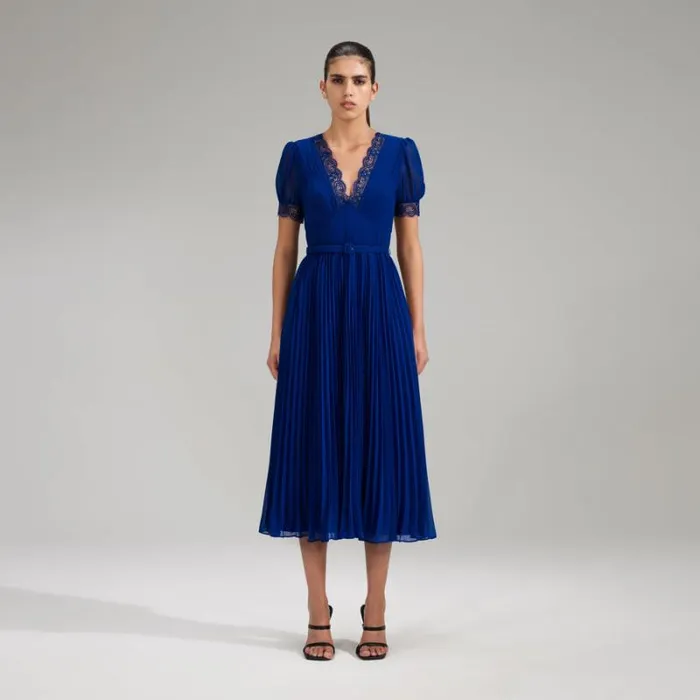 Dresses Woman SelfPortrait Red Chiffon Midi Dress Lace Detail Dresses Woman SelfPortrait Red Chiffon Midi Dress Lace Detail