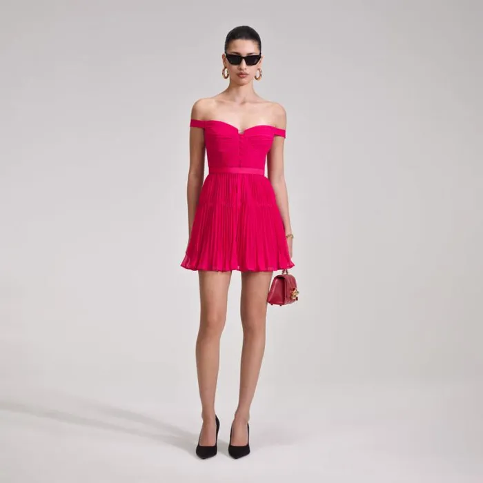 Dresses Woman SelfPortrait Red Chiffon Off Shoulder Mini Dress