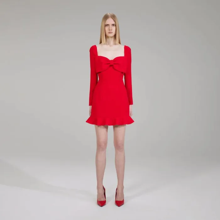 Dresses Woman SelfPortrait Red Crepe Bow Mini Dress