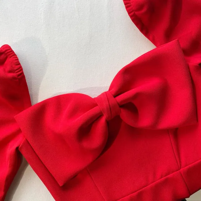 Dresses Woman SelfPortrait Red Crepe Bow Mini Dress Dresses Woman SelfPortrait Red Crepe Bow Mini Dress