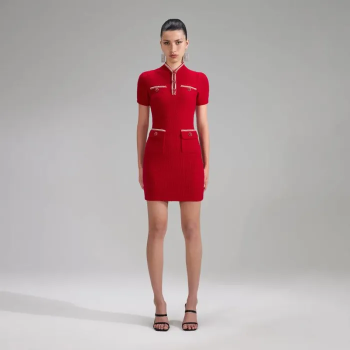 Dresses Woman SelfPortrait Red Melange Knit Diamante Mini Dress