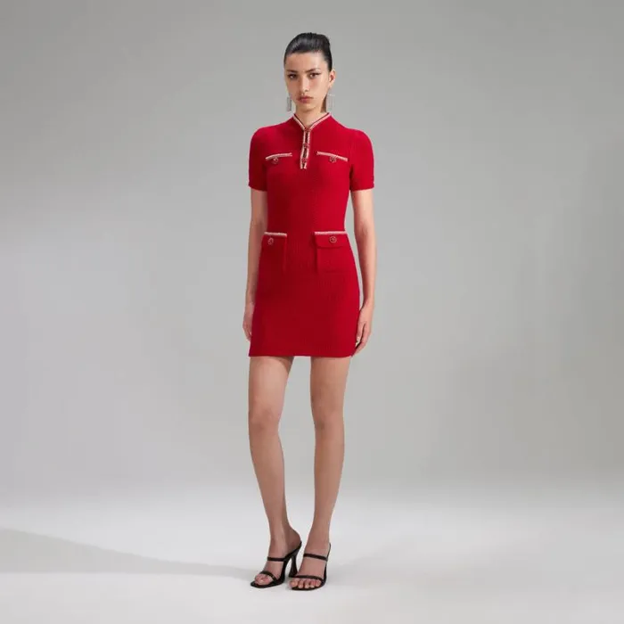 Dresses Woman SelfPortrait Red Melange Knit Diamante Mini Dress Dresses Woman SelfPortrait Red Melange Knit Diamante Mini Dress