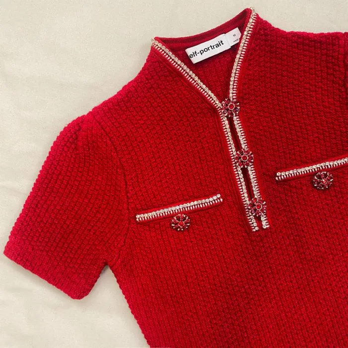 Dresses Woman SelfPortrait Red Melange Knit Diamante Mini Dress Dresses Woman SelfPortrait Red Melange Knit Diamante Mini Dress