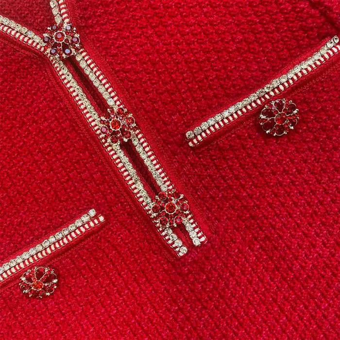 Dresses Woman SelfPortrait Red Melange Knit Diamante Mini Dress Dresses Woman SelfPortrait Red Melange Knit Diamante Mini Dress
