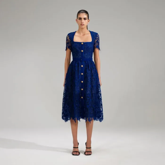 Dresses Woman SelfPortrait Royal Blue Guipure Lace Midi Dress