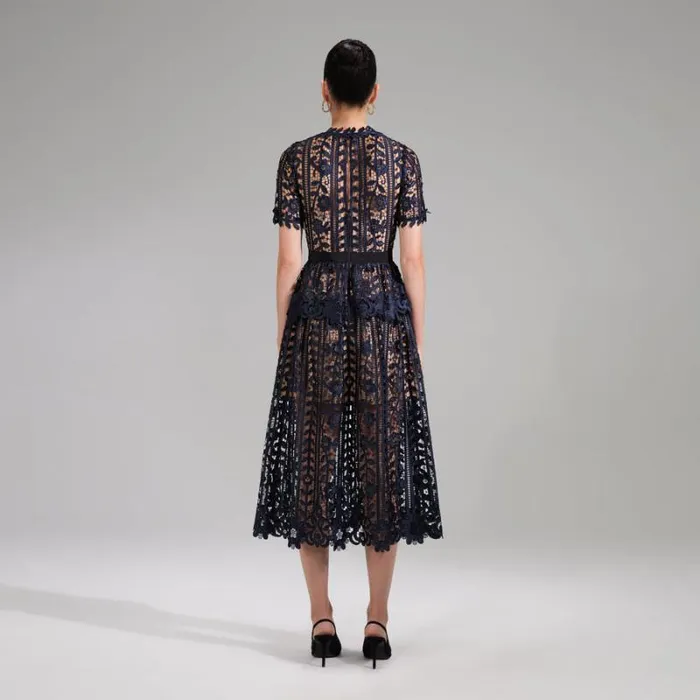 Dresses Woman SelfPortrait Royal Blue Guipure Lace Midi Dress Dresses Woman SelfPortrait Royal Blue Guipure Lace Midi Dress