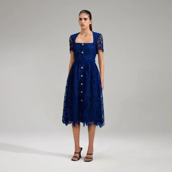 Dresses Woman SelfPortrait Royal Blue Guipure Lace Midi Dress Dresses Woman SelfPortrait Royal Blue Guipure Lace Midi Dress