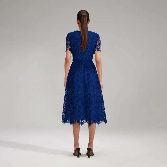 Dresses Woman SelfPortrait Royal Blue Guipure Lace Midi Dress Dresses Woman SelfPortrait Royal Blue Guipure Lace Midi Dress