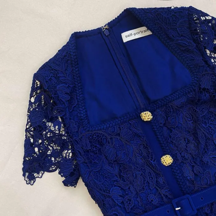 Dresses Woman SelfPortrait Royal Blue Guipure Lace Midi Dress Dresses Woman SelfPortrait Royal Blue Guipure Lace Midi Dress
