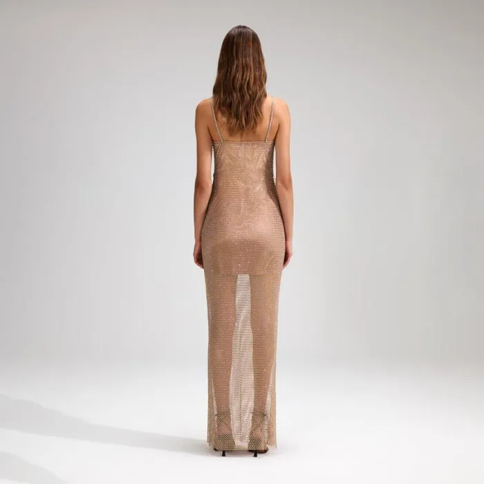 Dresses Woman SelfPortrait Tan Rhinestone Off Shoulder Fishnet Maxi Dress Dresses Woman SelfPortrait Tan Rhinestone Off Shoulder Fishnet Maxi Dress