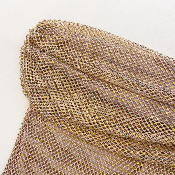 Dresses Woman SelfPortrait Tan Rhinestone Off Shoulder Fishnet Maxi Dress Dresses Woman SelfPortrait Tan Rhinestone Off Shoulder Fishnet Maxi Dress