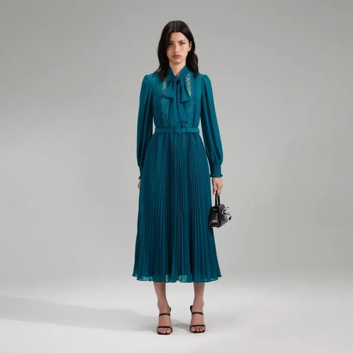 Dresses Woman SelfPortrait Teal Chiffon Midi Dress