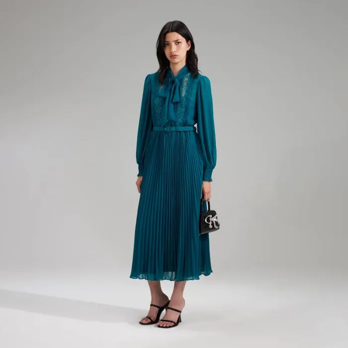 Dresses Woman SelfPortrait Teal Chiffon Midi Dress Dresses Woman SelfPortrait Teal Chiffon Midi Dress