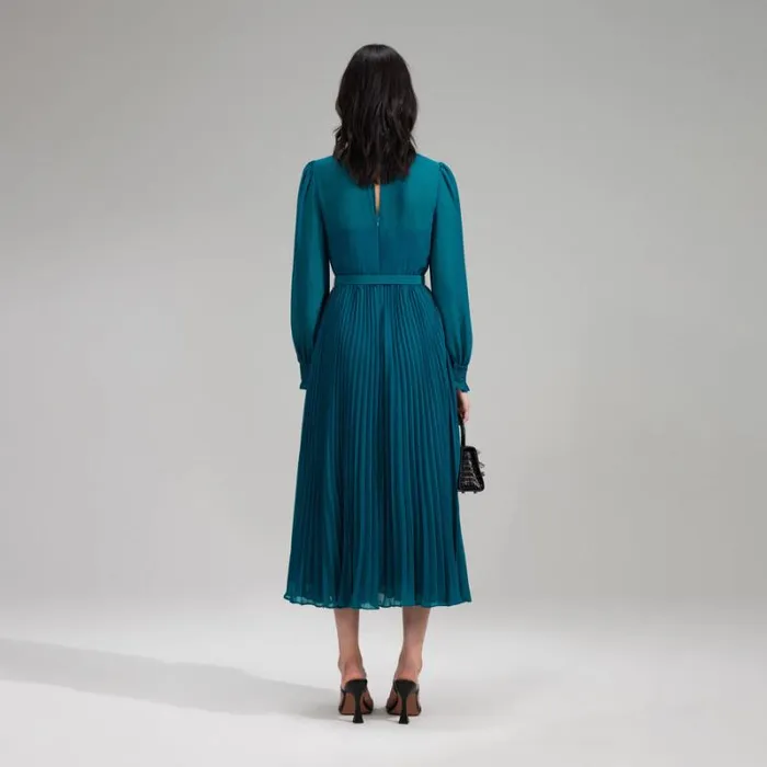 Dresses Woman SelfPortrait Teal Chiffon Midi Dress Dresses Woman SelfPortrait Teal Chiffon Midi Dress