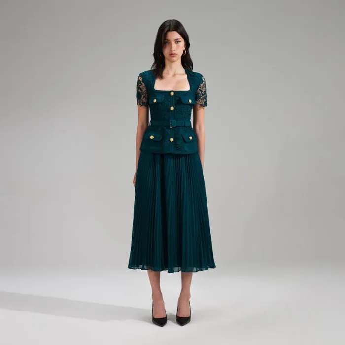 Dresses Woman SelfPortrait Teal Lace Bodice Midi Dress
