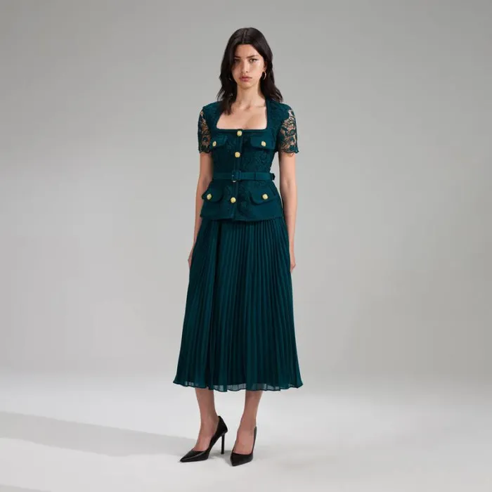 Dresses Woman SelfPortrait Teal Lace Bodice Midi Dress Dresses Woman SelfPortrait Teal Lace Bodice Midi Dress