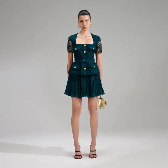 Dresses Woman SelfPortrait Teal Lace Bodice Mini Dress