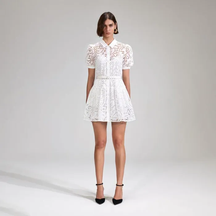 Dresses Woman SelfPortrait White Broderie Button Front Mini Dress