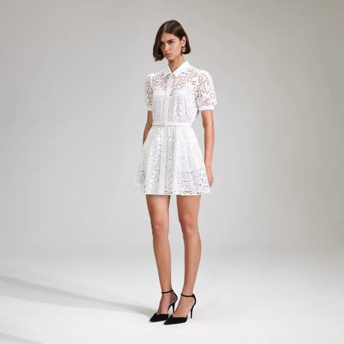 Dresses Woman SelfPortrait White Broderie Button Front Mini Dress Dresses Woman SelfPortrait White Broderie Button Front Mini Dress