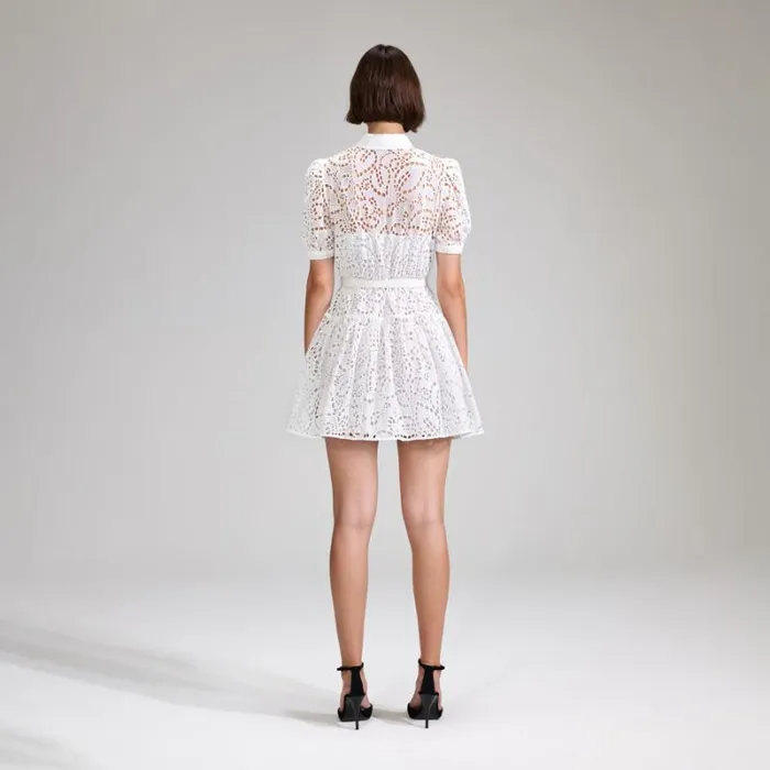 Dresses Woman SelfPortrait White Broderie Button Front Mini Dress Dresses Woman SelfPortrait White Broderie Button Front Mini Dress
