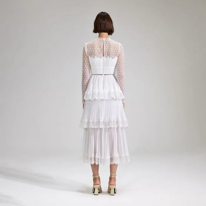 Dresses Woman SelfPortrait White Chiffon Tiered Midi Dress Dresses Woman SelfPortrait White Chiffon Tiered Midi Dress
