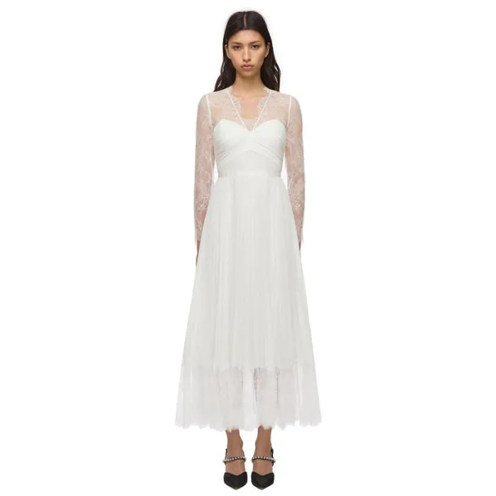 Dresses Woman SelfPortrait White Chiffon Tiered Midi Dress Dresses Woman SelfPortrait White Chiffon Tiered Midi Dress