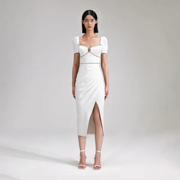 Dresses Woman SelfPortrait White Crepe Diamante Midi Dress