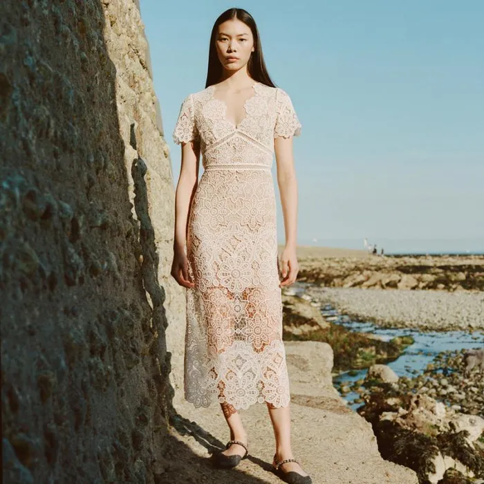 Dresses Woman SelfPortrait White Fine Lace Maxi Dress Dresses Woman SelfPortrait White Fine Lace Maxi Dress
