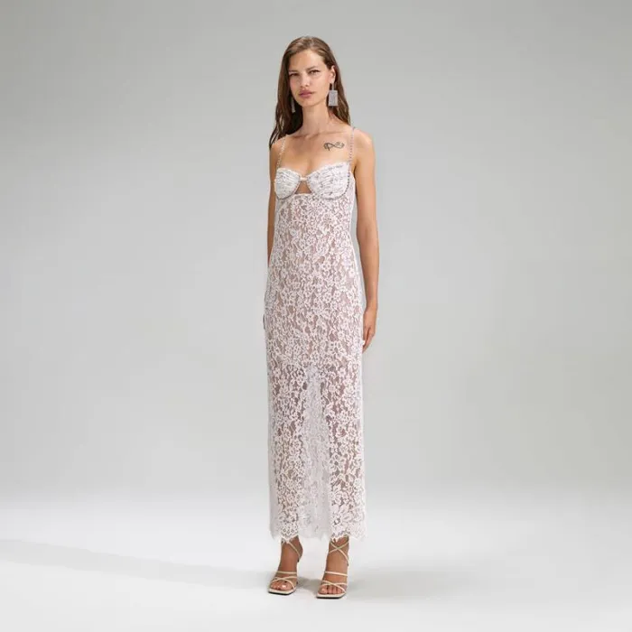 Dresses Woman SelfPortrait White Fine Lace Maxi Dress Dresses Woman SelfPortrait White Fine Lace Maxi Dress