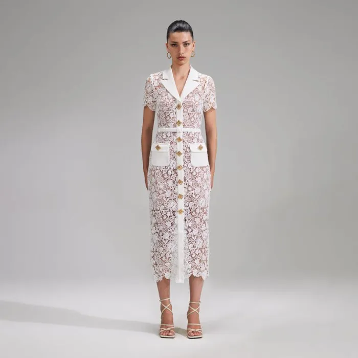 Dresses Woman SelfPortrait White Fine Lace Maxi Dress Dresses Woman SelfPortrait White Fine Lace Maxi Dress