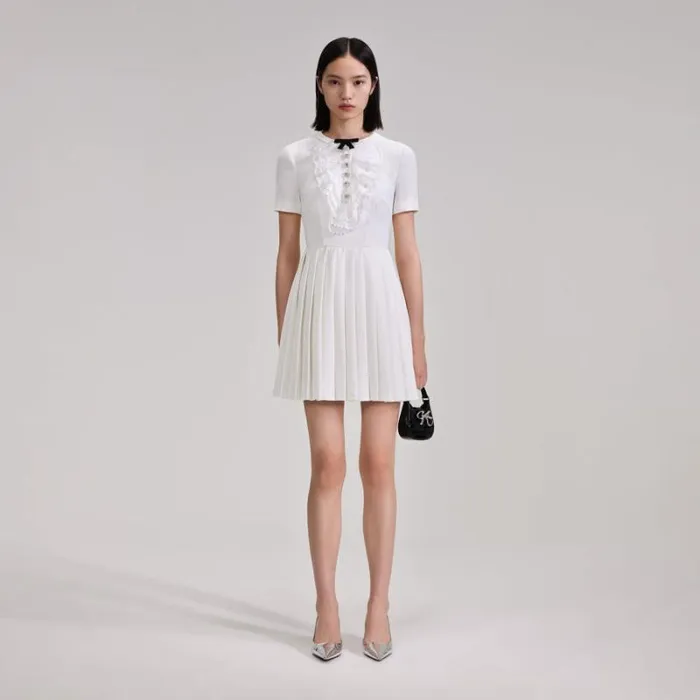 Dresses Woman SelfPortrait White Lace Bib Mini Dress